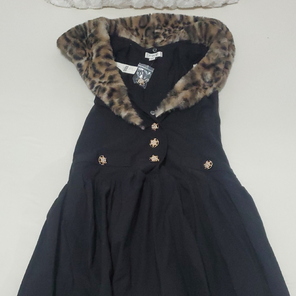 Imoga Black Dress with Faux Fur Collar